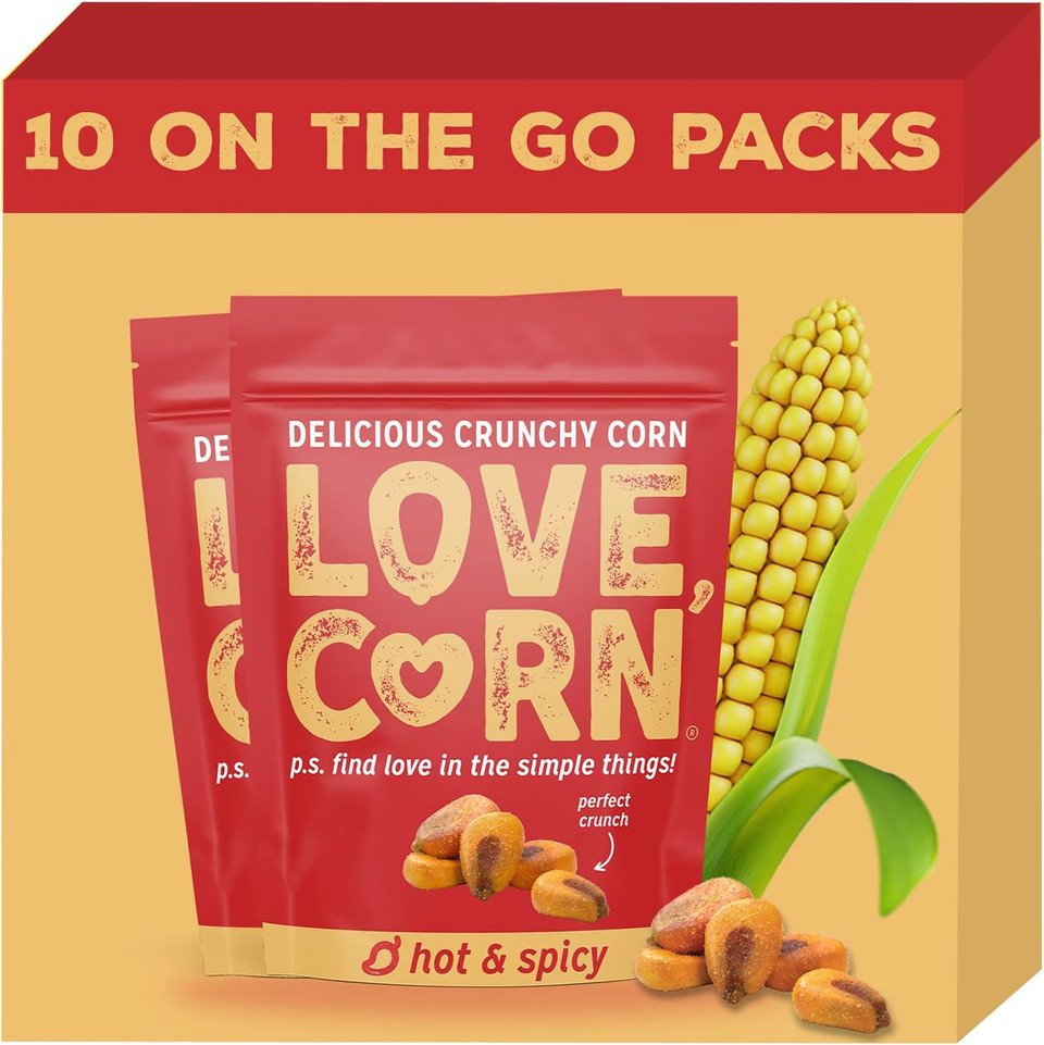LOVE CORN Habanero Chilli Crunchy Corn Snack 45g x 10 Bags  Healthy Snacks Ideal for Gluten Free & Vegan Diets  Low Sugar Alternative for Crisps, Mixed Nuts & Pretzels  Perfect To Graze On LOVE CORN Habanero Chilli Crunchy Corn Snack 45g x 10 Bags  Healthy Snacks Ideal for Gluten Free & Vegan Diets  Low Sugar Alternative for Crisps, Mixed Nuts & Pretzels  Perfect To Graze On
