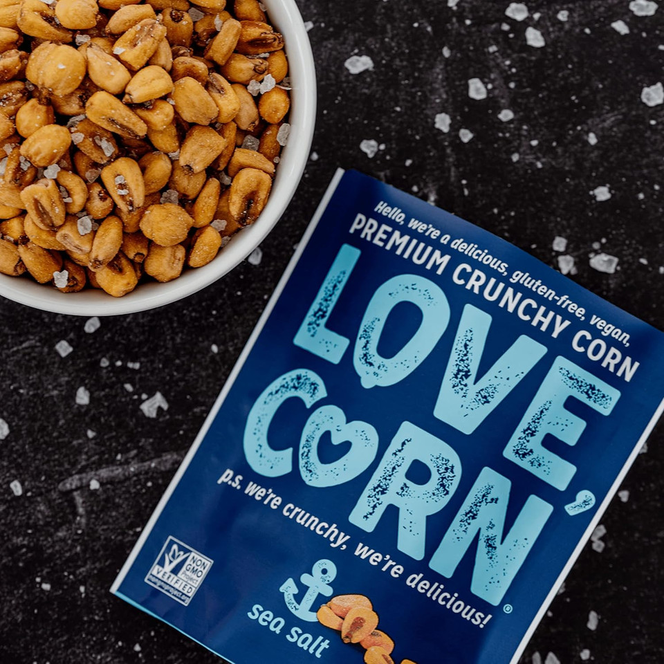 LOVE CORN: Sea Salt | Roasted Crunchy Corn - Gluten-Free - Plant Based & Vegan - Healthy Snack - Low Calorie - (Box of 6 Bags, 115g Each)