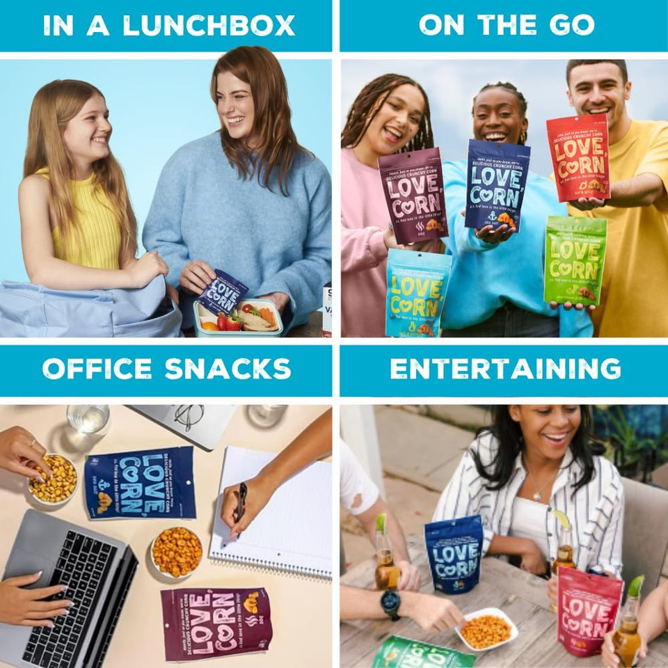 LOVE CORN Salt & Vinegar Crunchy Corn Snack 115g x 6 Bags  Healthy Snacks Ideal for Gluten Free & Vegan Diets  Low Sugar Alternative for Crisps, Mixed Nuts & Pretzels  Perfect To Graze On