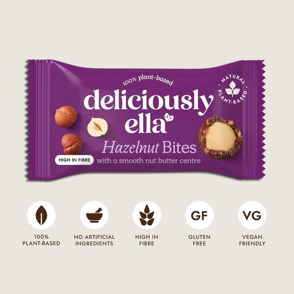 Deliciously Ella - Hazelnut Nut Butter Balls, Gluten-Free, Vegan Friendly, Healthy Snack, 36g (12 packs)
