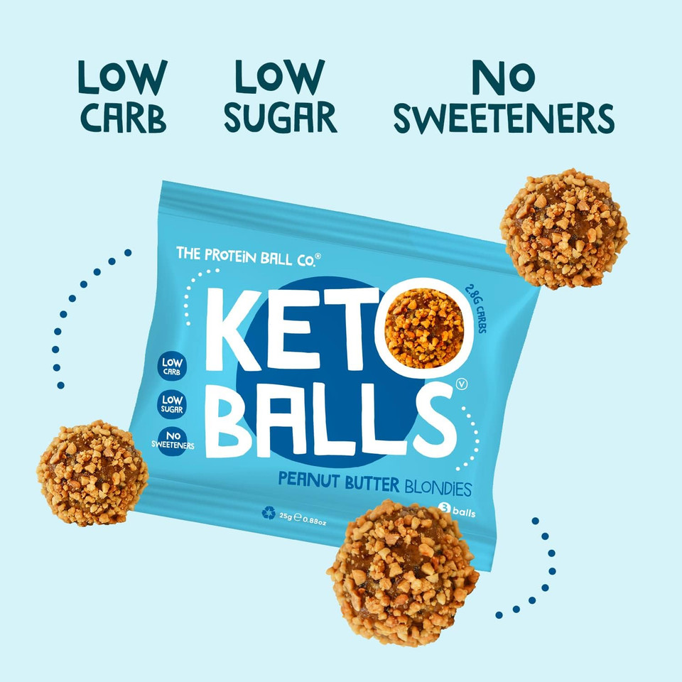 The Protein Ball Co Keto Snacks - Bite-Size Keto Treats - 100% Natural, Low Carb, Low Sugar, High Fibre Sweet Treats - Plant-Based & Gluten Free - Peanut Butter Blondies, Pack of 20 x 25g The Protein Ball Co Keto Snacks - Bite-Size Keto Treats - 100% Natural, Low Carb, Low Sugar, High Fibre Sweet Treats - Plant-Based & Gluten Free - Peanut Butter Blondies, Pack of 20 x 25g