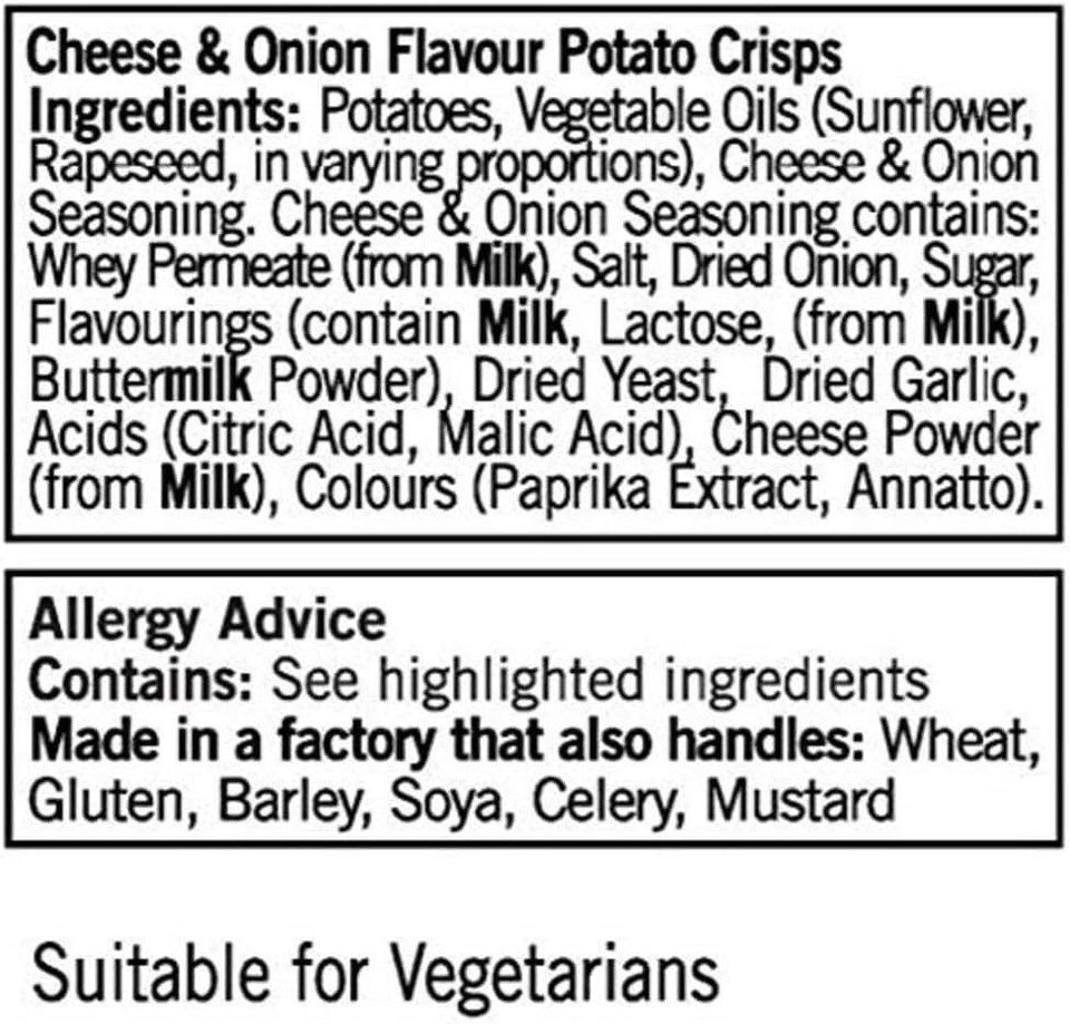 Walkers Cheese and Onion Crisps Multi-Pack Box, 32.5 g, Case of 32