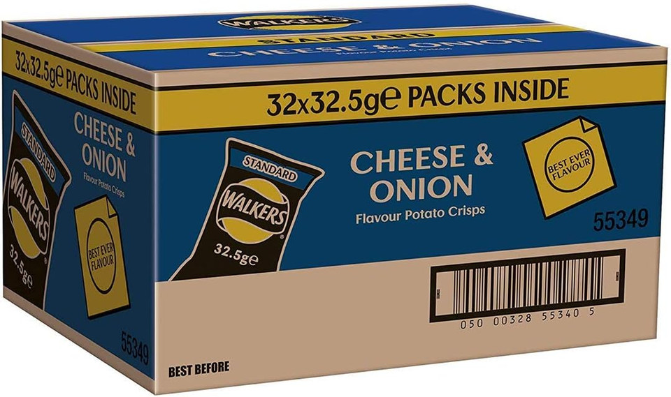 Walkers Cheese and Onion Crisps Multi-Pack Box, 32.5 g, Case of 32