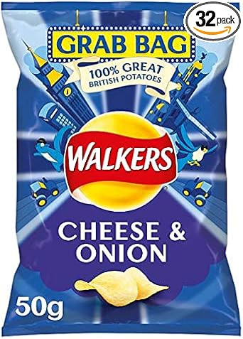Walkers Cheese & Onion Flavoured Grab Bag Potato Crisps - 32 x 50g