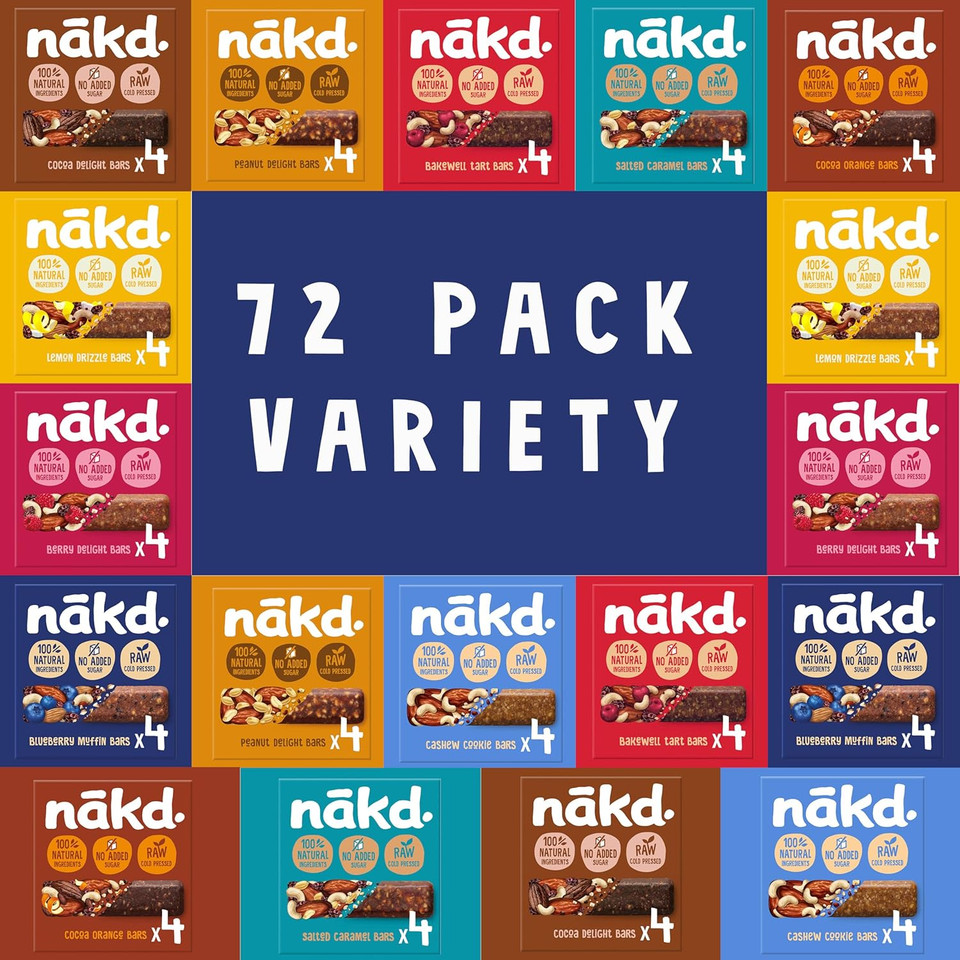 Nakd Bars 72 - Nakd Fruit And Nut Bars 72 x 35g. Low Calorie Snacks, Breakfast, Snack Bars that are Vegan, Dairy Free, Wheat Free, Gluten Free