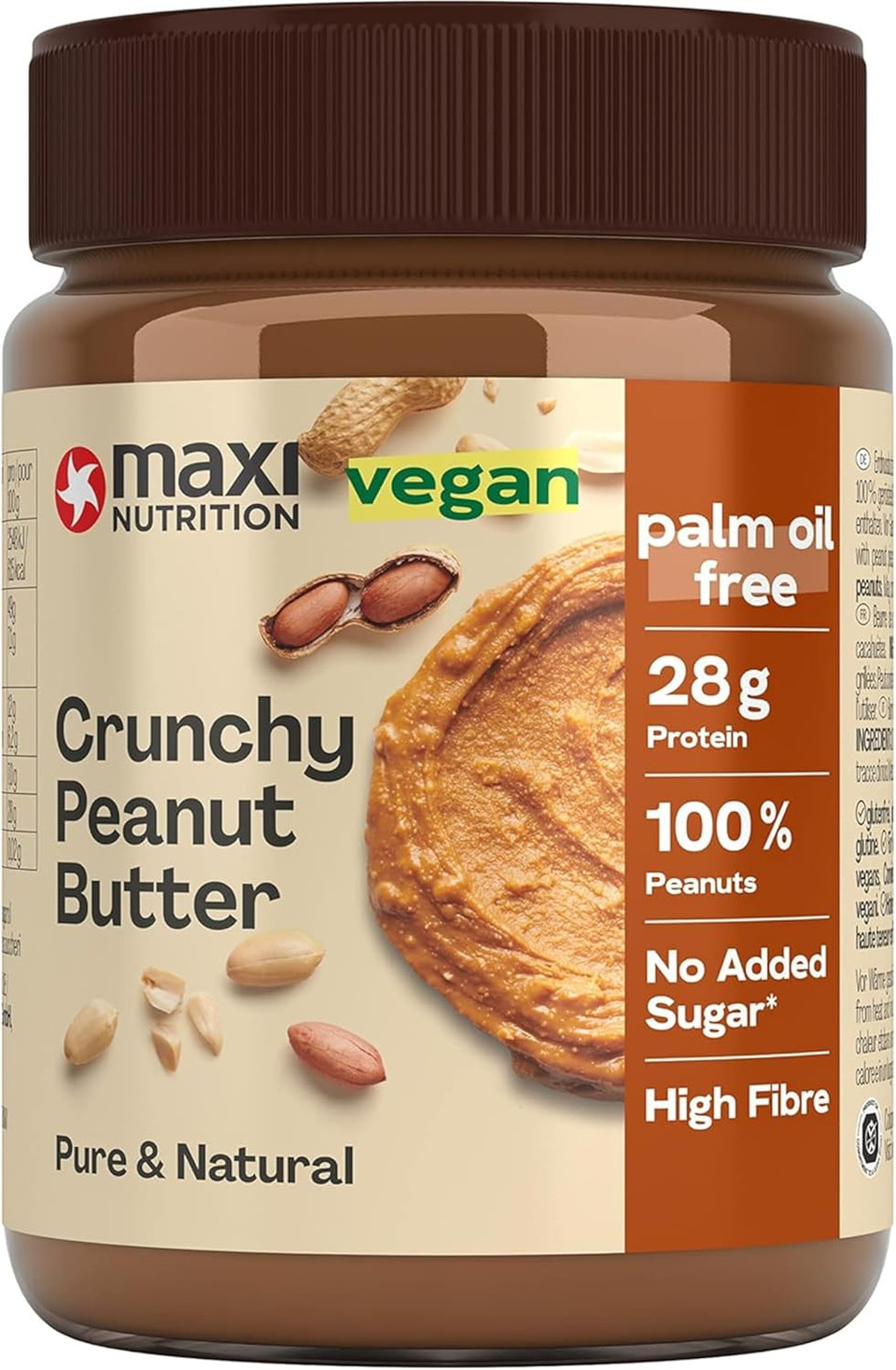 MaxiNutrition Crunchy Peanut Butter, 350 g, 100% Peanuts, No Sugar, high in Protein, No Palm Oil
