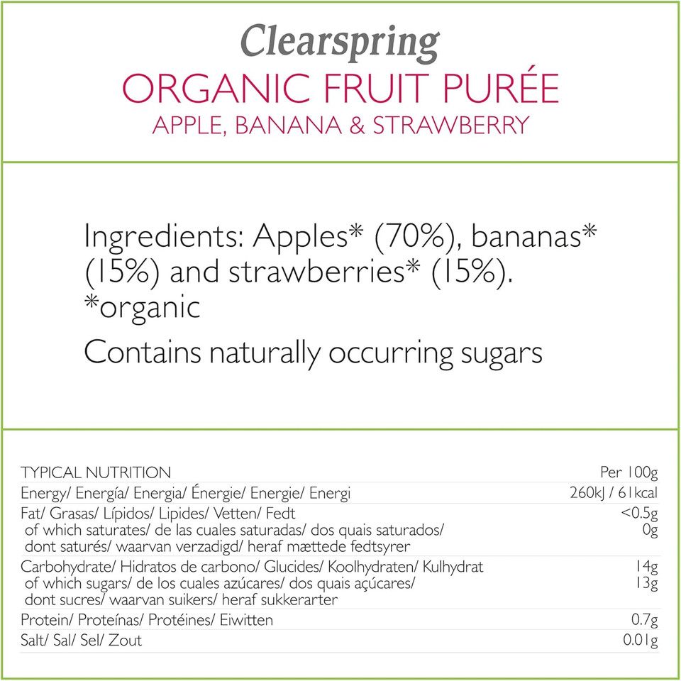 Clearspring Organic Fruit Purée - Apple, Banana & Strawberry