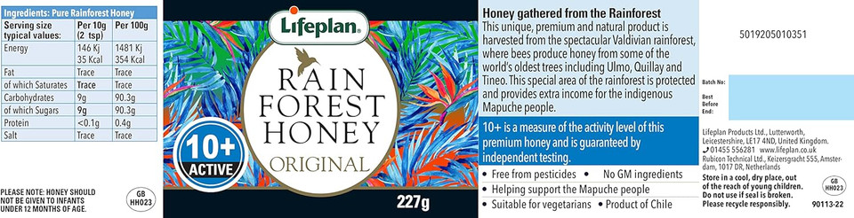 Lifeplan Active Honey Co. Pure Rainforest Honey Original 10+  227g Jar