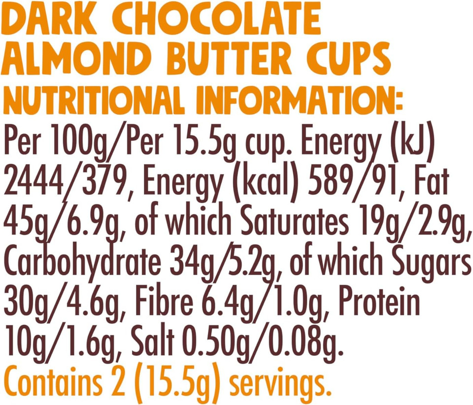 Pip & Nut - Dark Chocolate Almond Butter Cups (15 Pack - 2 Cups per Pack) | Single Origin Chocolate, Real Almond Butter, Natural Nut Butter, No Palm Oil, Vegan, Gluten Free