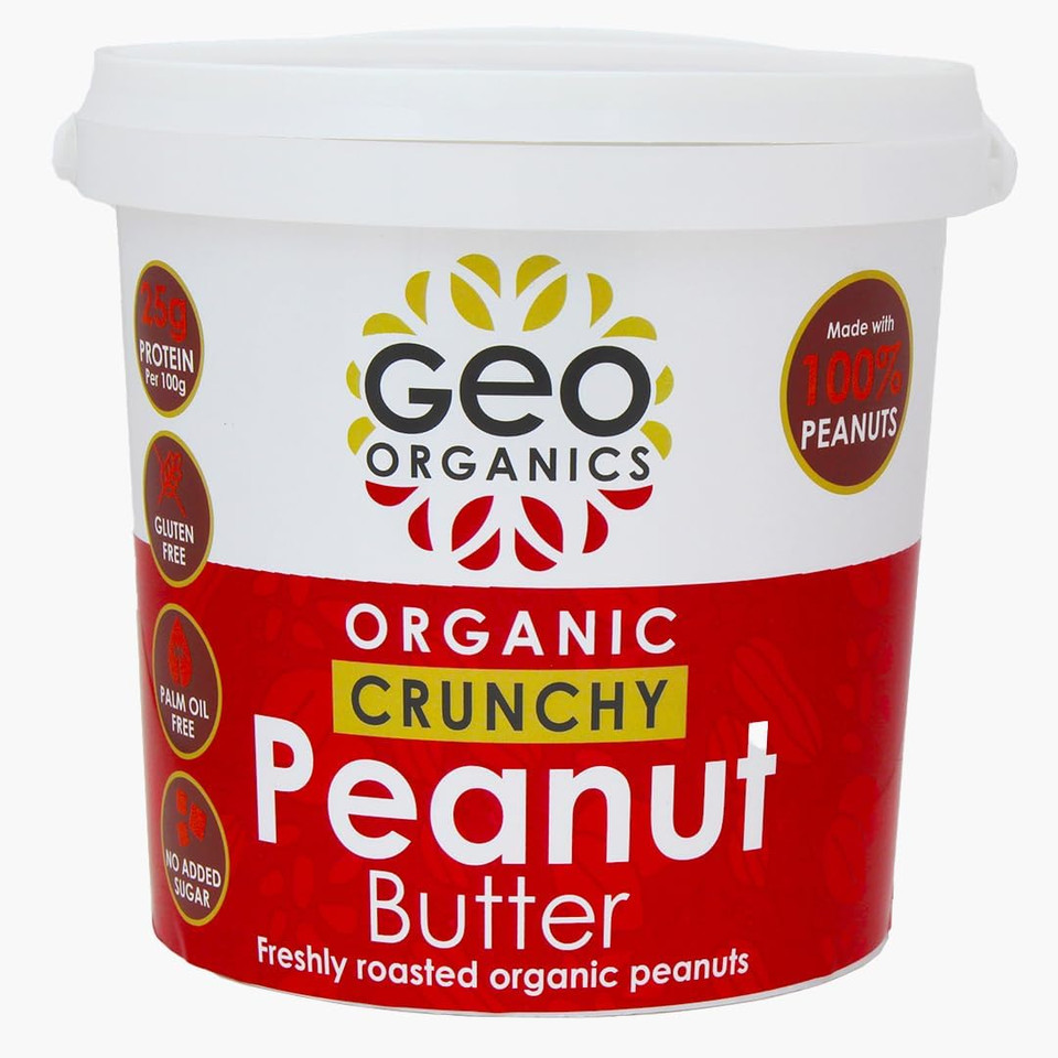 Geo Organics Crunchy Peanut Butter 1kg Tub (6pk) - Made with 100% Organic Roasted Peanuts -Natural, No Palm Oil, No Added Sugar, No Salt, Hi-Oleic Peanuts, High Protein, Gluten Free, Vegan, Dairy Free