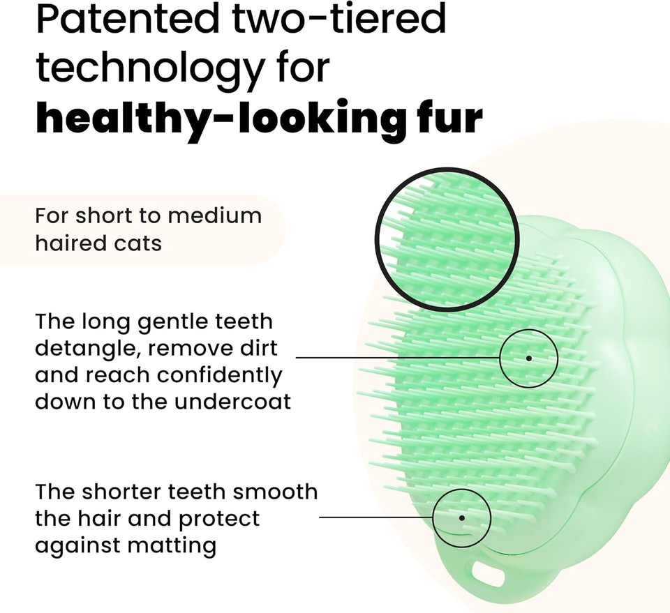 Tangle Teezer Pet Teezer Cat Brush - For Kittens & Cats with Short to Medium Hair - Two-Tiered Grooming Brush for Cats Adds Smoothness & Shine - Pink