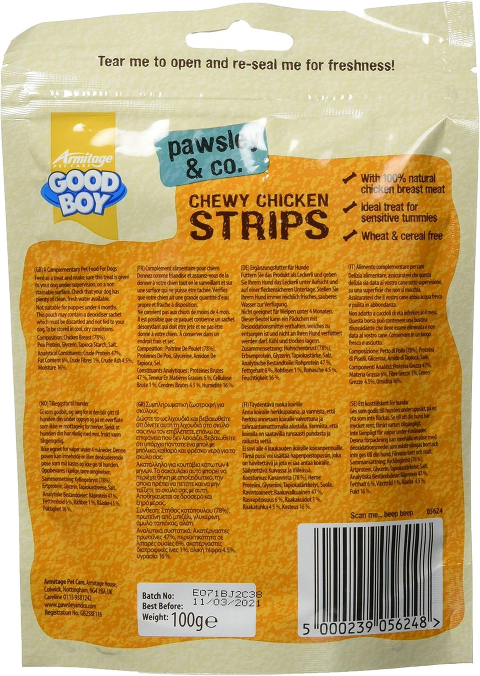 Good Boy Pawsley & Co. Chewy Chicken Strips Dog Treats, 100g