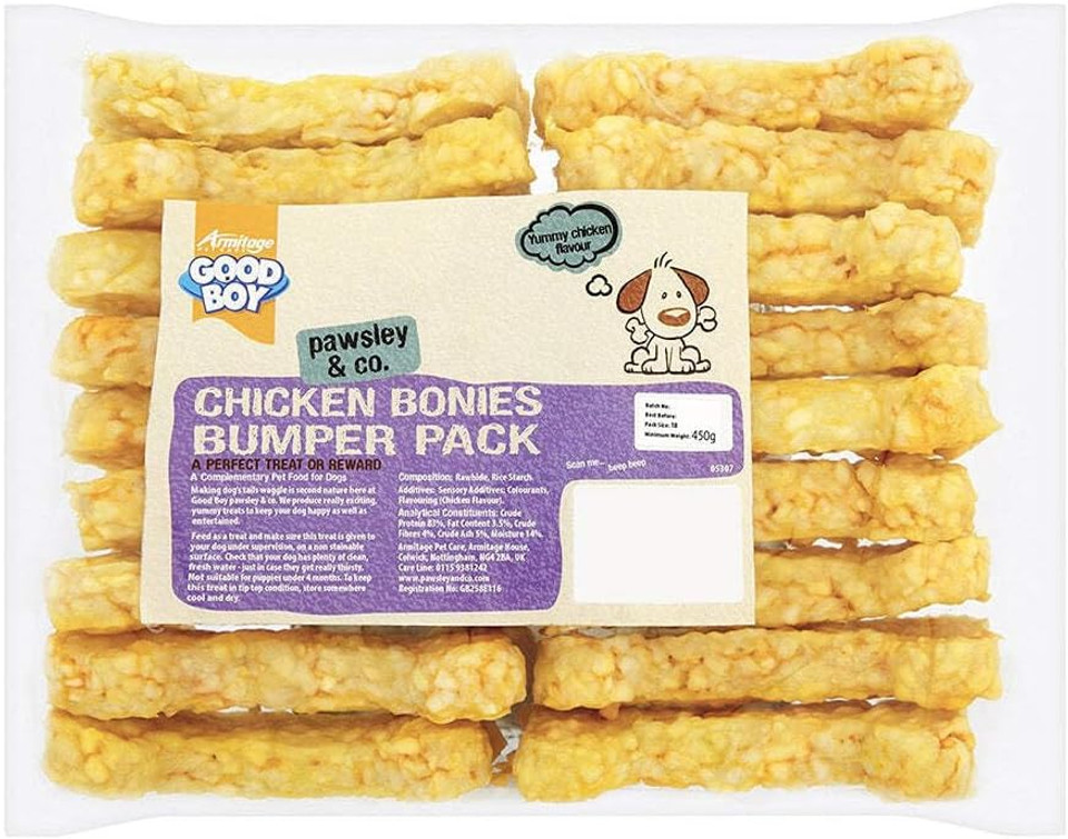 Good Boy - Munchy Chicken Bonies Bumper Pack - Dog Chews - A Perfect Treat or Reward - Pack of 18 - Dog Training Treats