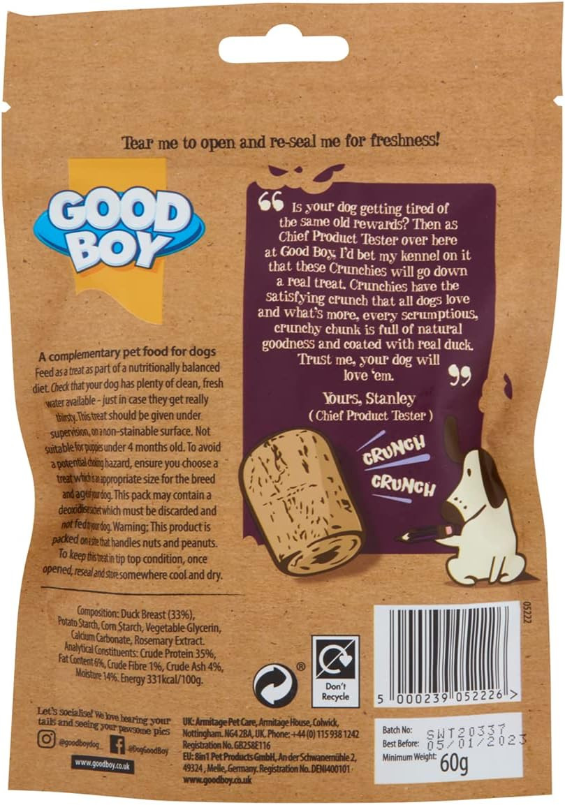 Good Boy Crunchies Duck - Natural Dog Treats - Training Treats - Bulk Box - 8 x 60g