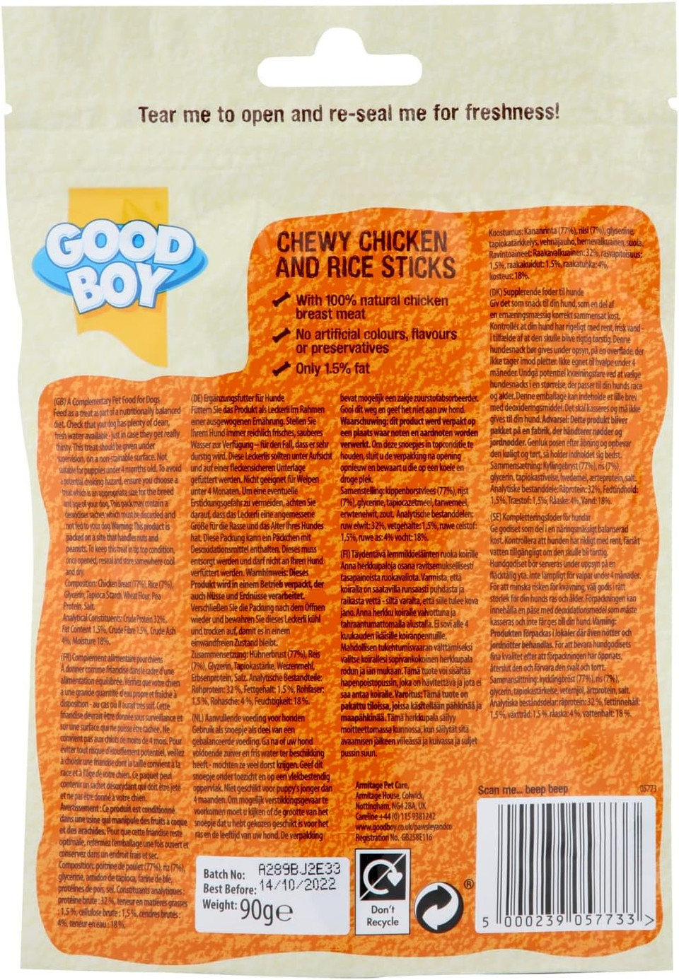 Good Boy Chicken with Carrot Sticks - Natural Dog Treats - Rawhide Free Recipe - Bulk Box - 3 x 320g