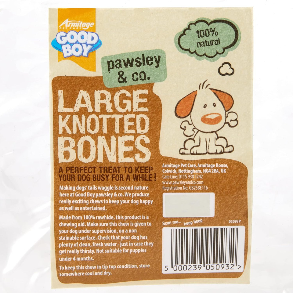 Good Boy - Large Rawhide Knotted Bones - Dog Chews - Made From 100 Percent Natural Hide - Pack of 10 - Dog Treats Natural