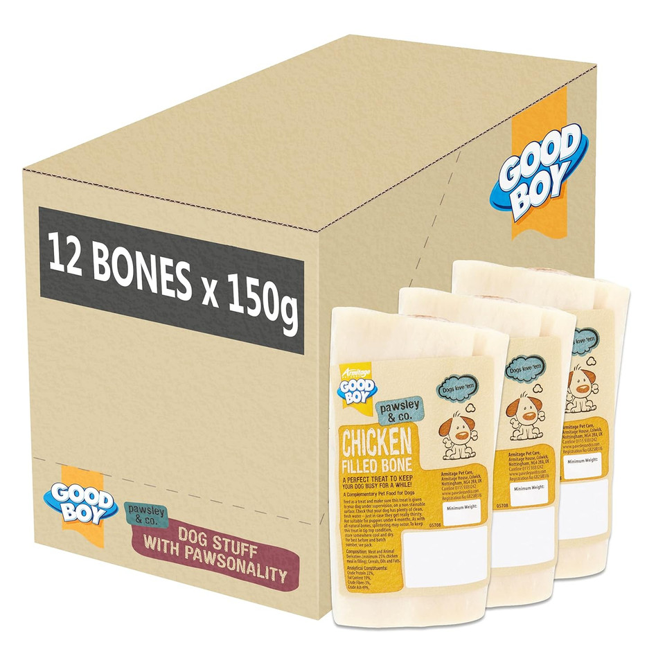 Good Boy - Chicken Filled Bone - Natural Dog Treats - Filled Bones For Dogs - 150 Grams - Long Lasting Dog Treats - Case of 12