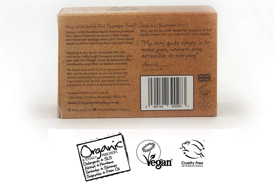 Little Beast Organic Pet Grooming Shampoo Bar  Vegan, Cruelty Free, No SLS or Parabens, Ideal Gift for Pets, Natural Dog Puppy Soap (110g)