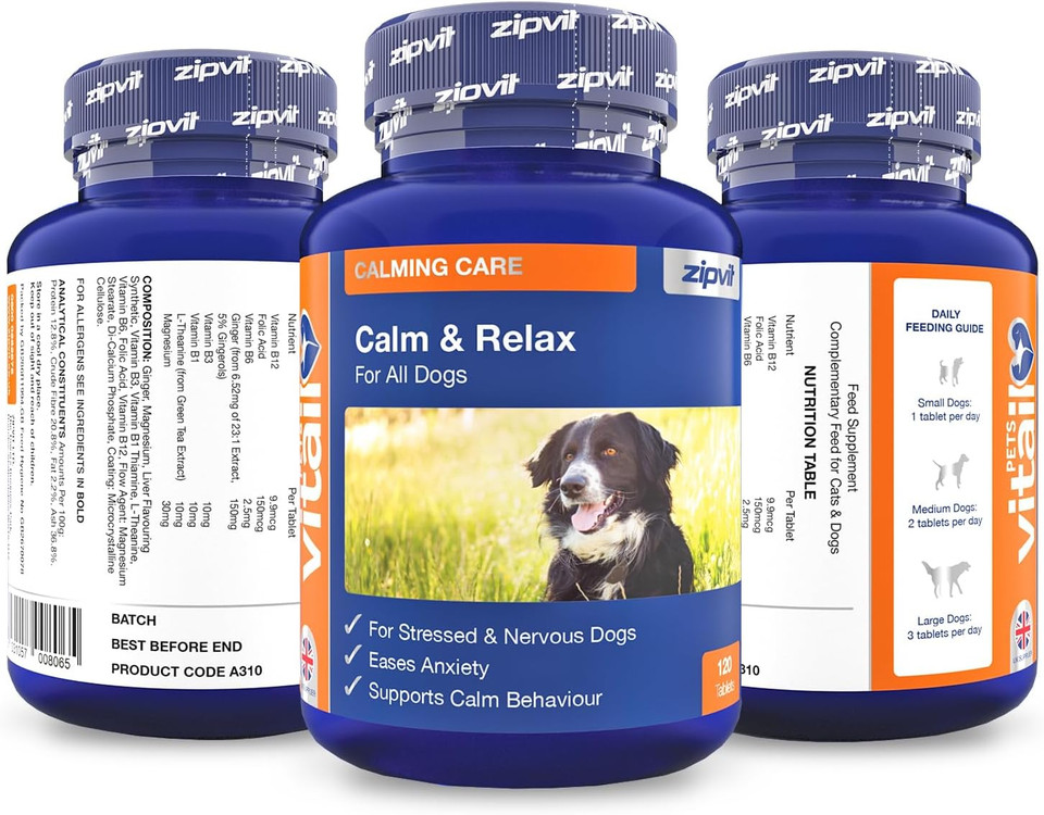 Zipvit Dog Calming Tablets, Natural Calming Support, Reduces Stress, Anxiety, Fear and Separation Anxiety, 120 Tablets, Liver Flavour