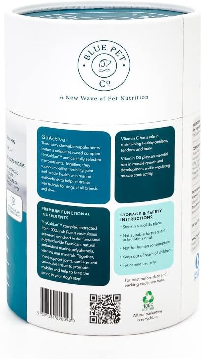 Blue Pet Co - GoActive Joint & Muscle Supplement for Dogs - Promotes Flexibility, Mobility & Bone Health - Enriched with Seaweed Extract PhyCoidan - Rich in Chicken - 30 Chews