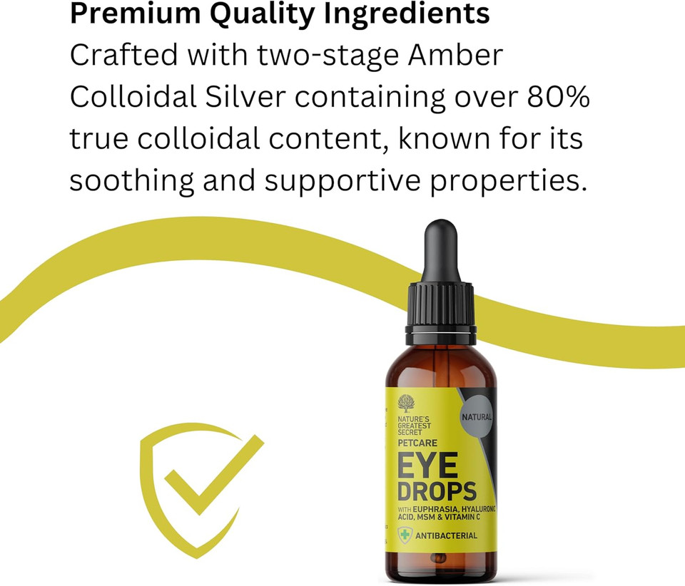 Natures Greatest Secret Antibacterial Eye Drops for Pets, Soothes, Protects & Hydrates with Colloidal Silver, Euphrasia, Hyaluronic Acid, MSM & Vitamin C | 30ml - All Natural