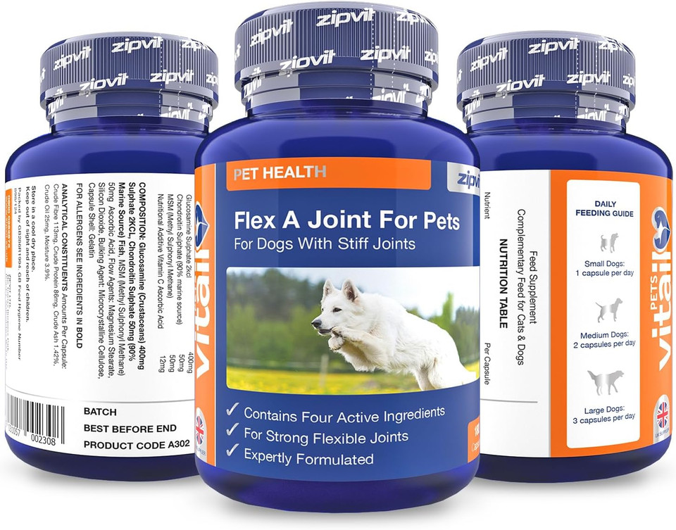Zipvit Flex A Joint for Pets. Glucosamine for Dogs and Cats Plus Chondroitin and MSM. 180 'Split and Pour' Capsules