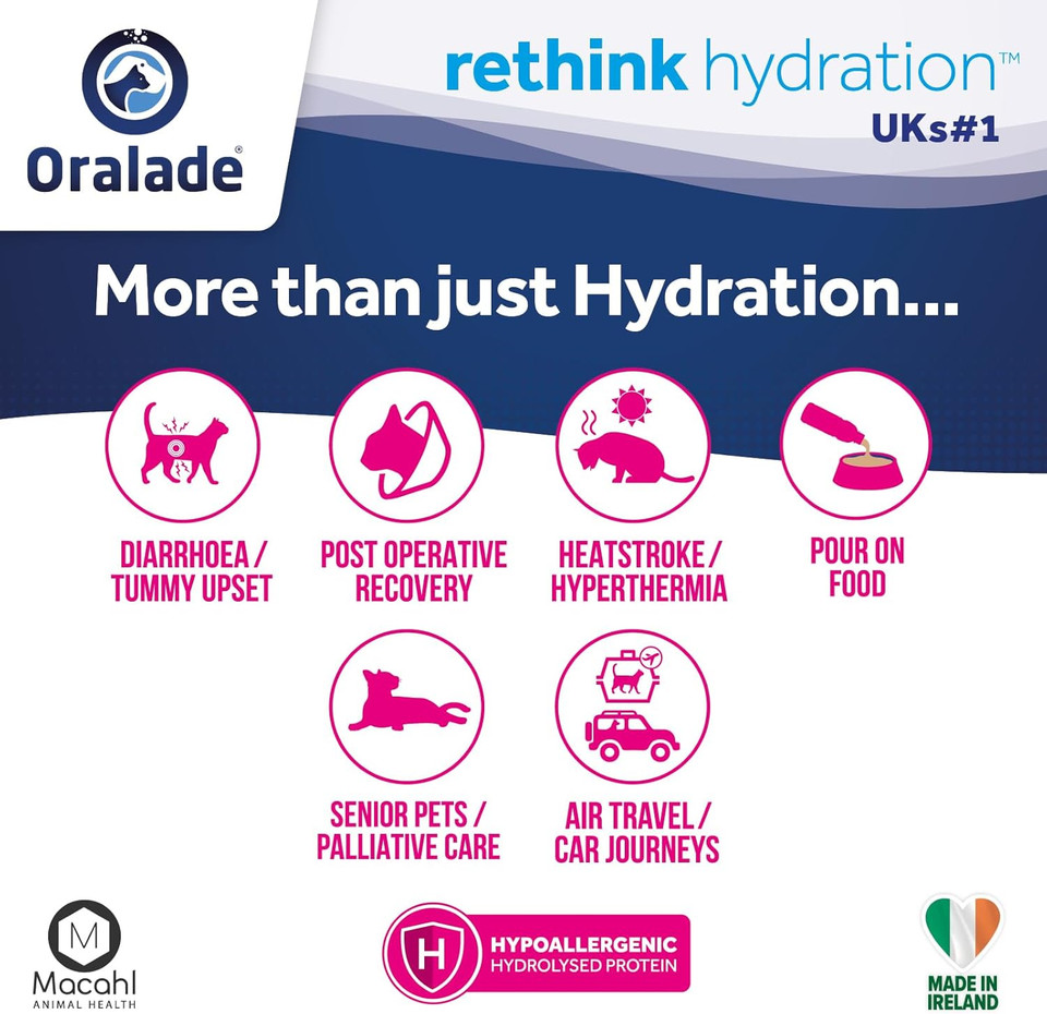 Oralade - Advanced RF+, Oral Rehydration Support for Cats - Fast Acting Isotonic Formula - Kidney and Urinary Support - Natural Chicken Flavour - Highly Palatable - For all Ages - 330ml