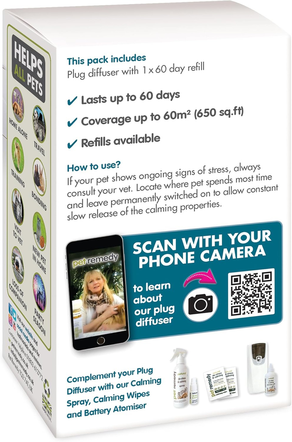 Pet Remedy Natural De-Stress and Calming Plug-In Diffuser with 40 ml Refill Bottle (Lasts 2 Months)