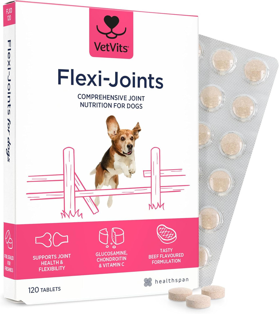 VetVits Flexi-Joints For Dogs | Supports your Dog's Joint Health | Blend of Glucosamine and Chondroitin | With Vitamins C & E | Delicious Beef Flavour (120 Tablets)