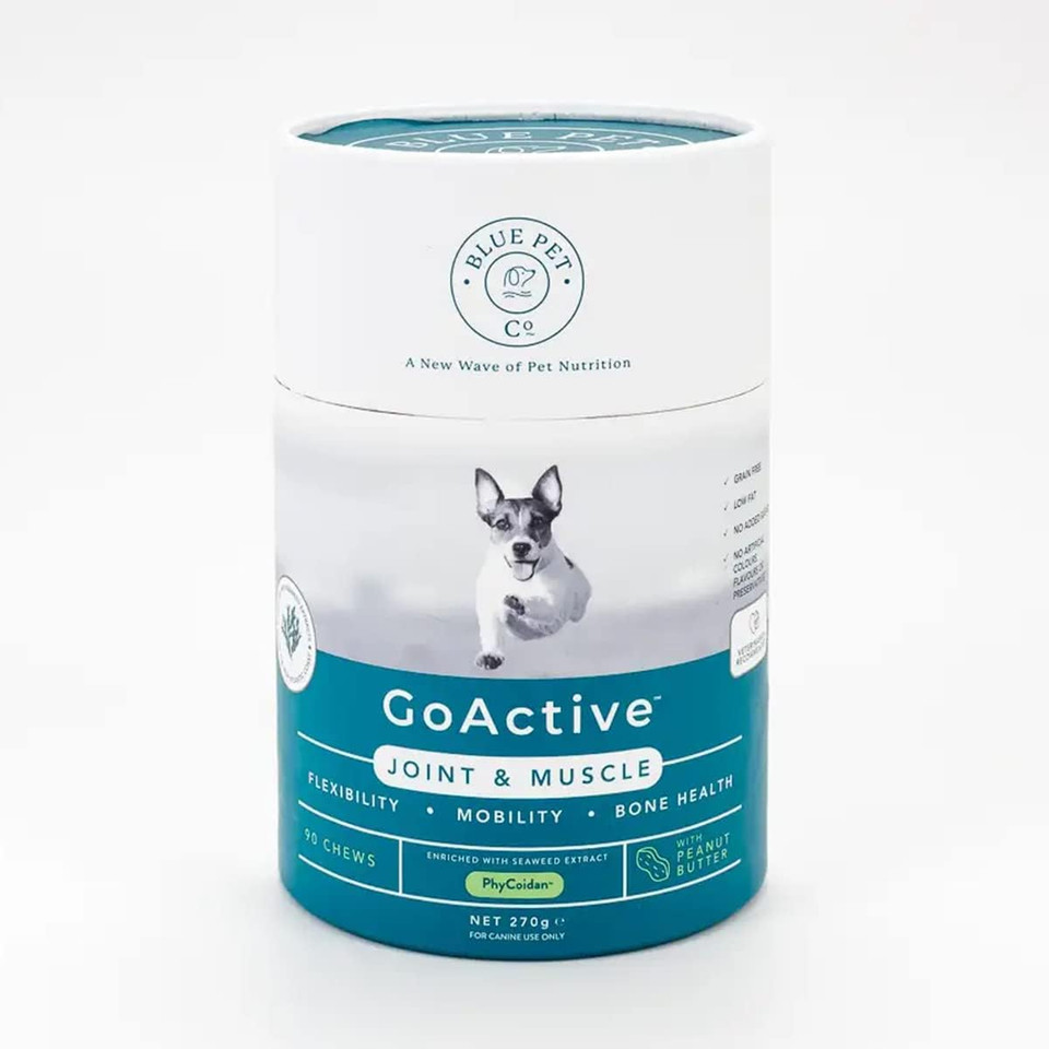 Blue Pet Co - GoActive Joint & Muscle Supplement for Dogs - Promotes Flexibility, Mobility & Bone Health - Enriched with Seaweed Extract PhyCoidan - With Peanut Butter - 90 Chews