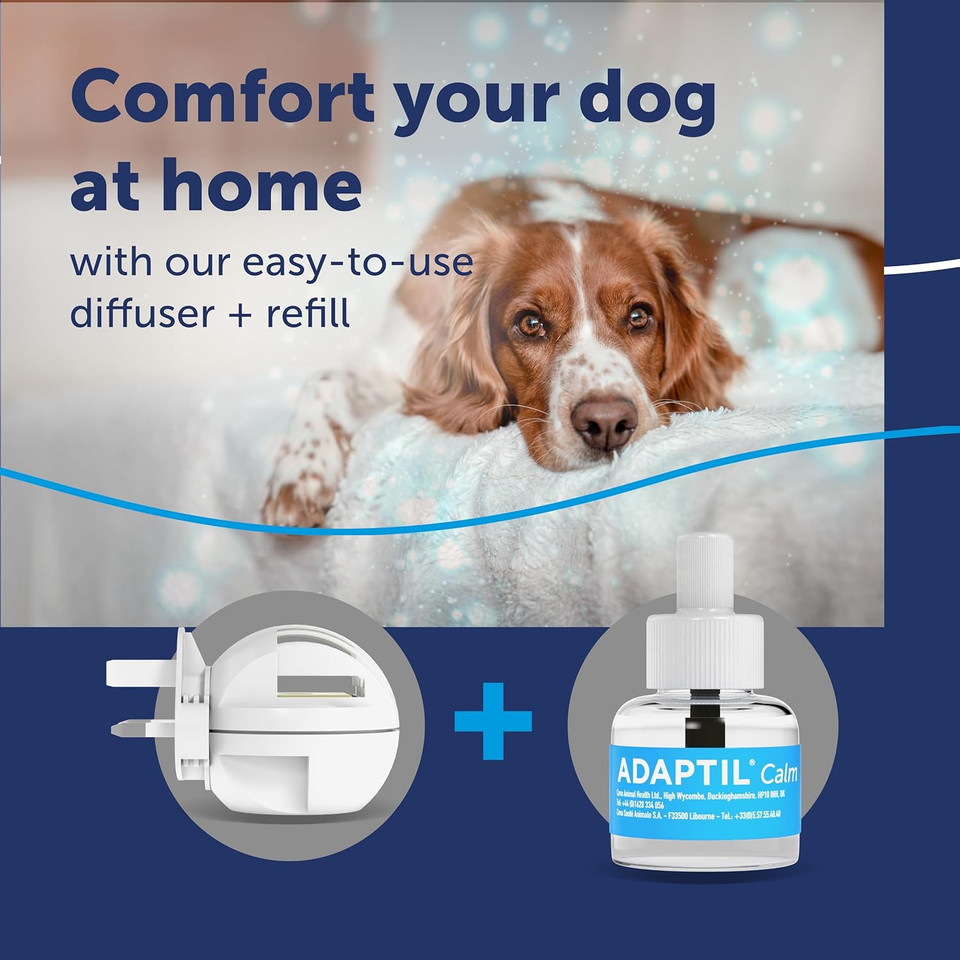 Adaptil Calm Home Diffuser For Dogs With 30 Day Refill, Adaptil Dog Calming Plug In Pheromone Diffuser To Help Reduce Anxiety And Stress In Pet Dogs, Pet Diffuser Helps Anxious Dogs Stay Calmer