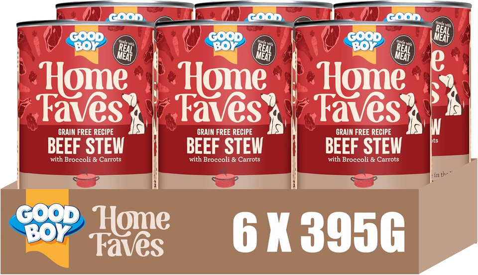 Good Boy Home Faves Grain Free Wet Dog Food Cans, Beef Stew, 6 Tins x 395 g