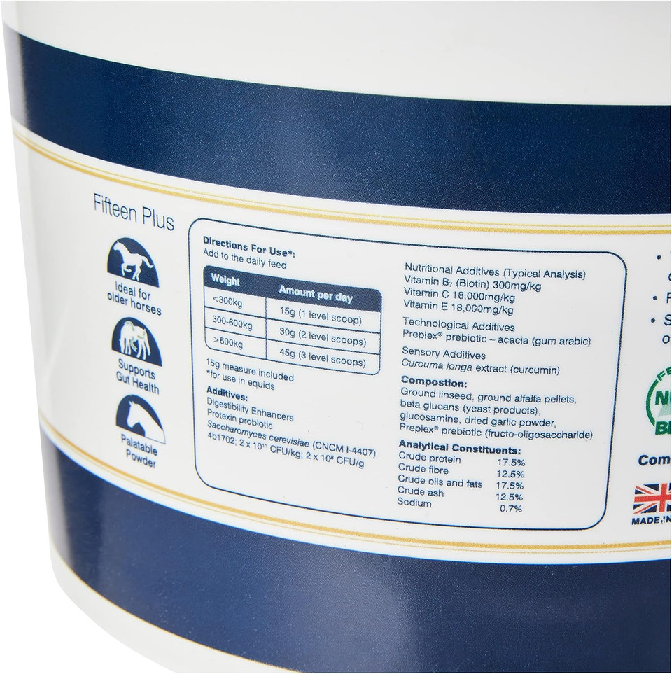 Protexin Equine Premium Fifteen Plus 900g - Supplement for Older Horses, For Gut, Immune, and Joint Support
