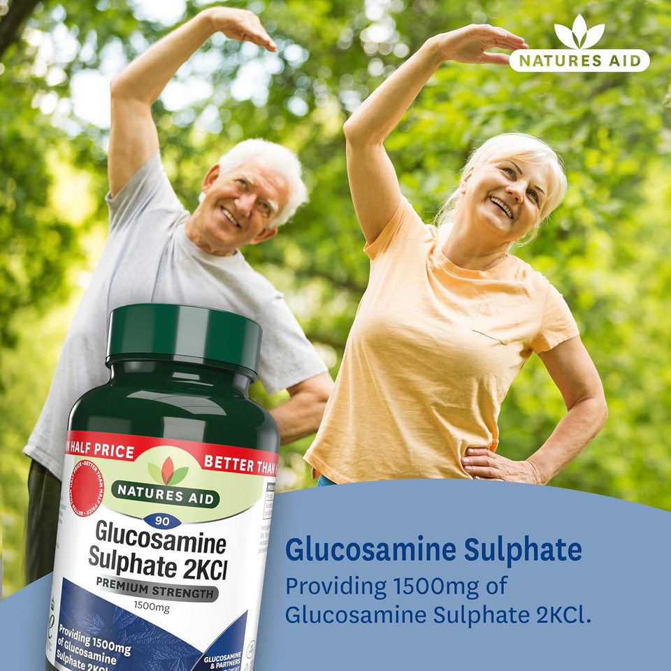 Natures Aid Glucosamine Sulphate 1500mg 90 Tablets  High Strength, Salt-Free  Supports Joint Health, Mobility, Flexibility  Gluten-Free, Non-GMO  Natural Food Supplement