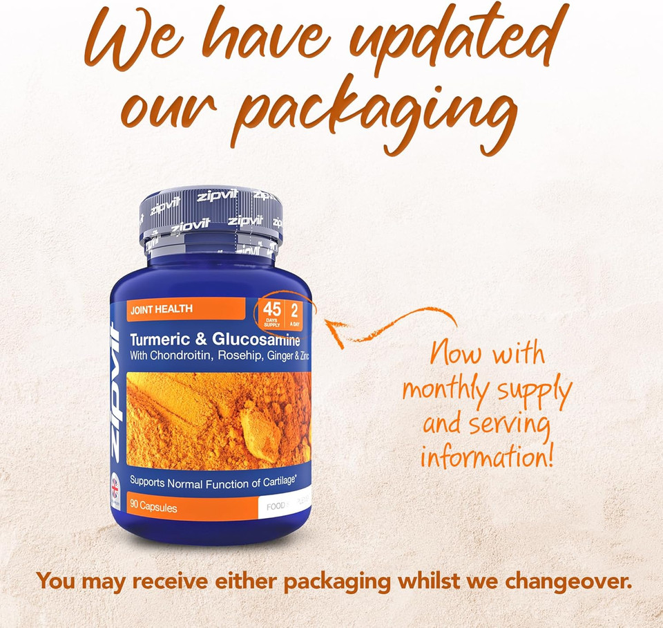 Zipvit Glucosamine and Chondroitin High Strength Complex with Turmeric, Vitamin C, Rosehip, Ginger & Zinc. Joint Supplements 90 Capsules
