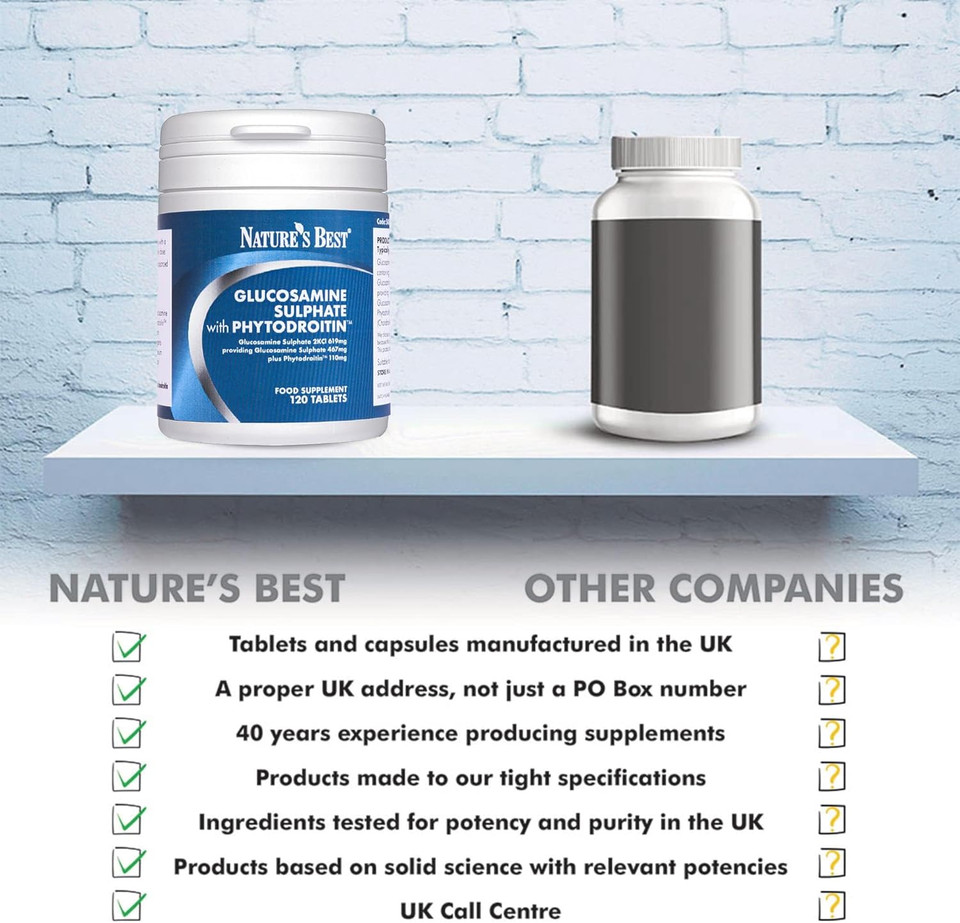 Glucosamine & Chondroitin (PhytodroitinTM) | Premium Grade | 100% Plant-Based | 120 Tablets | High Strength Glucosamine | Pure Grade | Easy to Swallow and Taste Free | Made in The UK