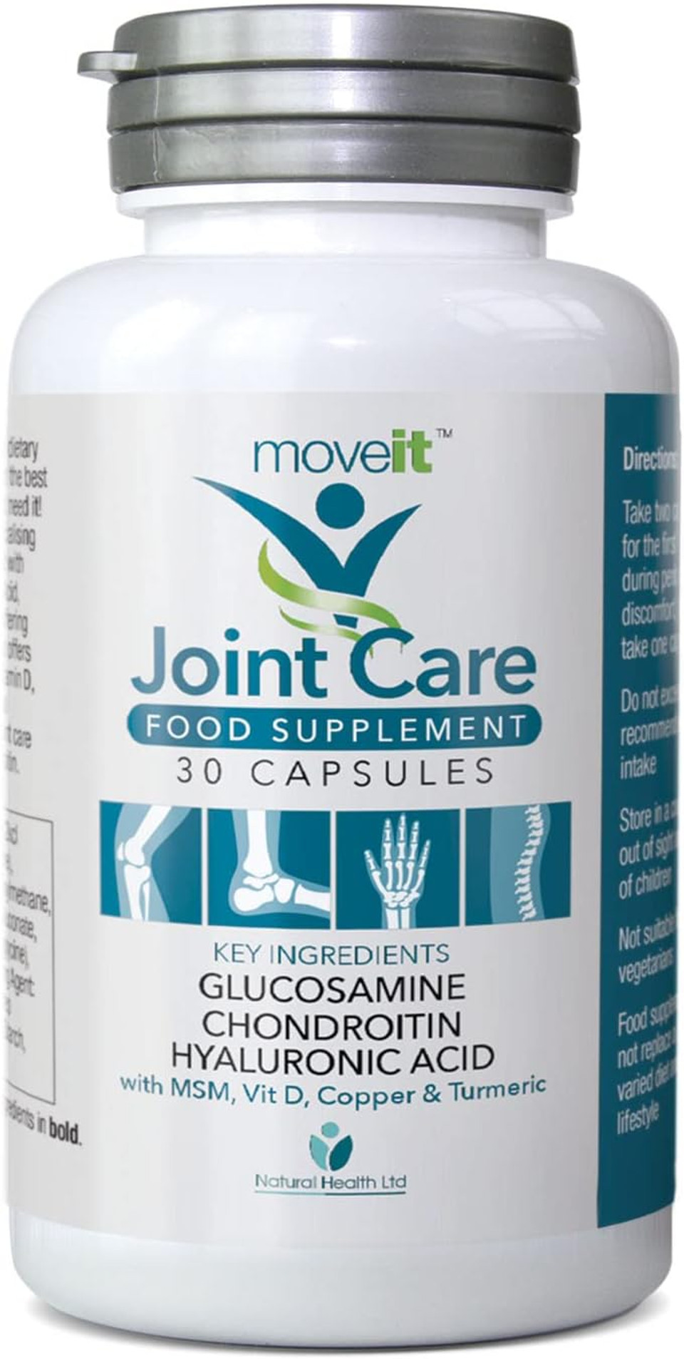 Moveit Joint Care Supplement  30 Capsules | Glucosamine, Chondroitin, MSM, Turmeric, Hyaluronic Acid, Vitamin D & Copper | Bone & Muscle Support for Mobility, Flexibility & Comfort 1 Month Supply