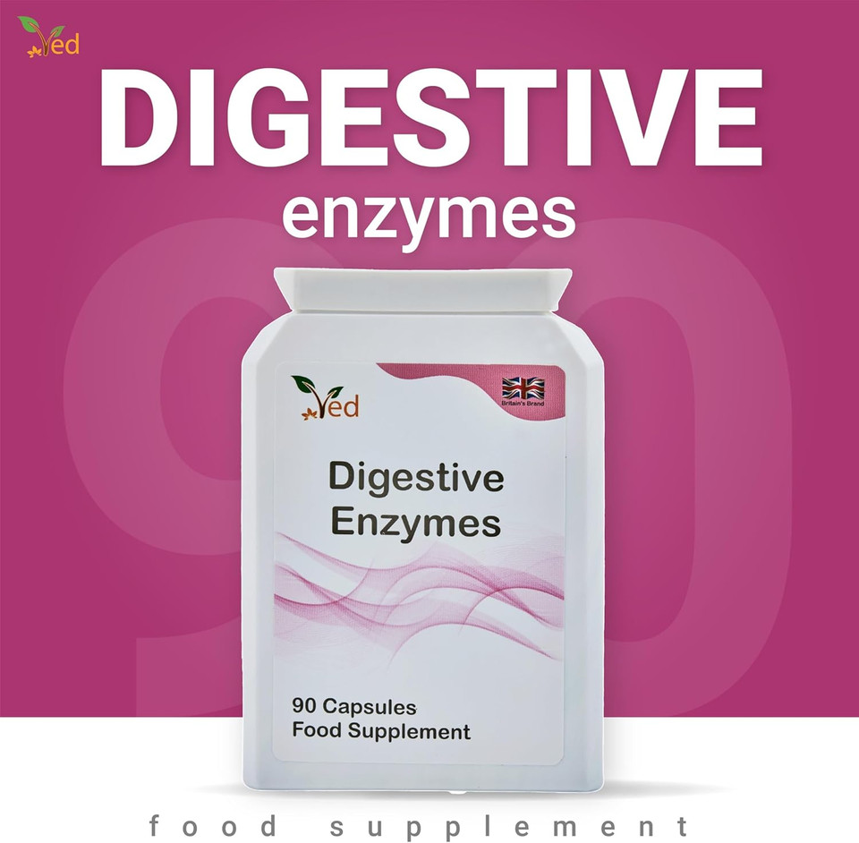 Ved Digestive Enzymes, Comprehensive Food Intolerance Complex, Targets Multiple Intolerances Including Gluten, Lactose & Casein, 90 Vegan Capsules(45 Days Supply)