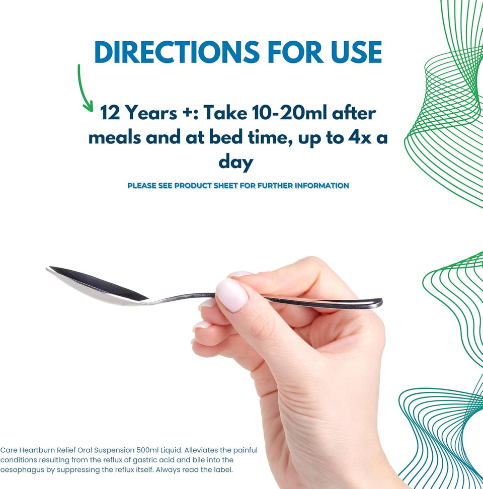 Care Heartburn & Indigestion Relief, Peppermint Flavour Oral Suspension, Fast-Acting Soothing Formula for Acid Reflux and Indigestion, Gentle on Stomach, Long-Lasting Relief, 1 x 500ml Care Heartburn & Indigestion Relief, Peppermint Flavour Oral Suspension, Fast-Acting Soothing Formula for Acid Reflux and Indigestion, Gentle on Stomach, Long-Lasting Relief, 1 x 500ml