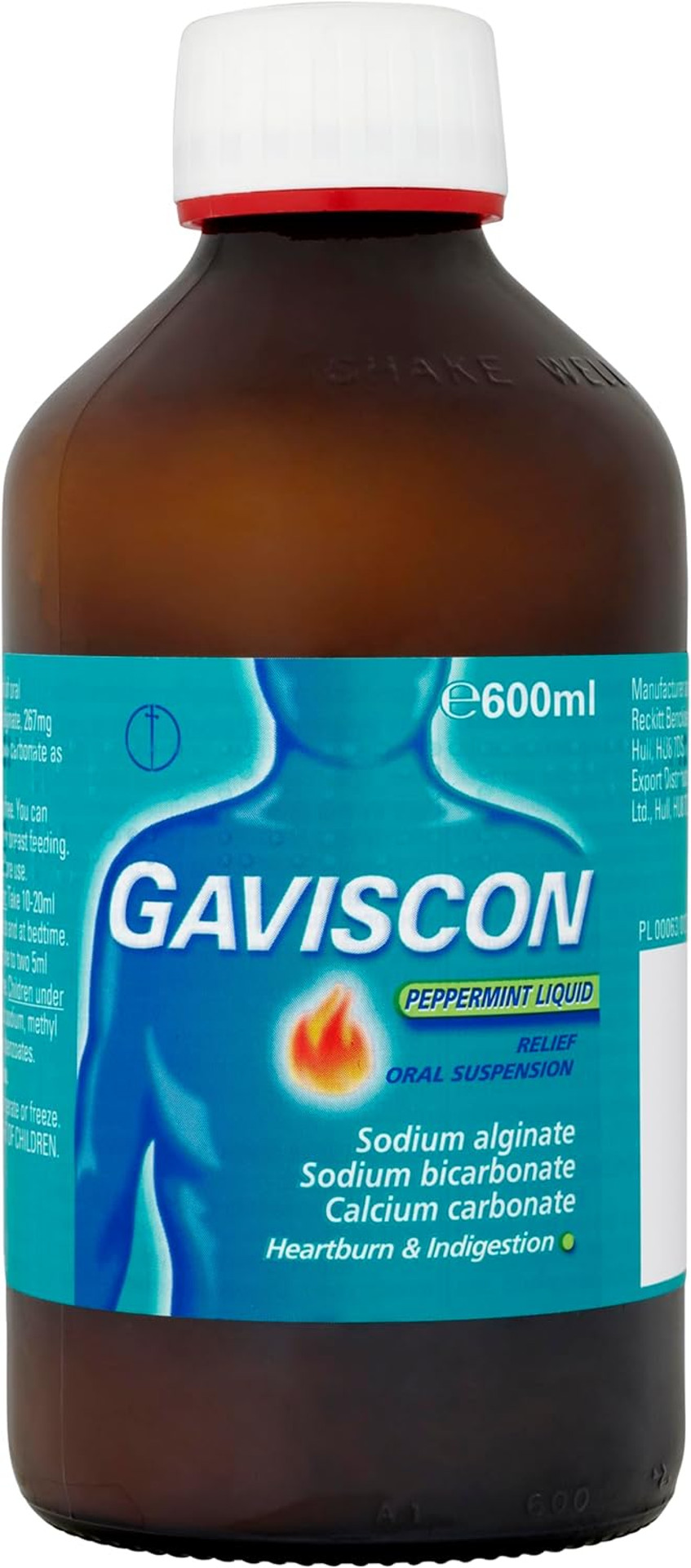 Gaviscon Peppermint Liquid 500 ml - Fast-Acting Heartburn, Indigestion, Acid Reflux, and Nausea Relief - Digestive Health, Long-Lasting Antacid, Pregnancy Safe