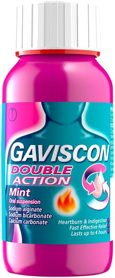 Gaviscon Double Action Mint Liquid 150 ml - Fast-Acting Heartburn, Indigestion, Acid Reflux Relief, Long-Lasting Antacid for Digestion & Nausea (Pack of 2)
