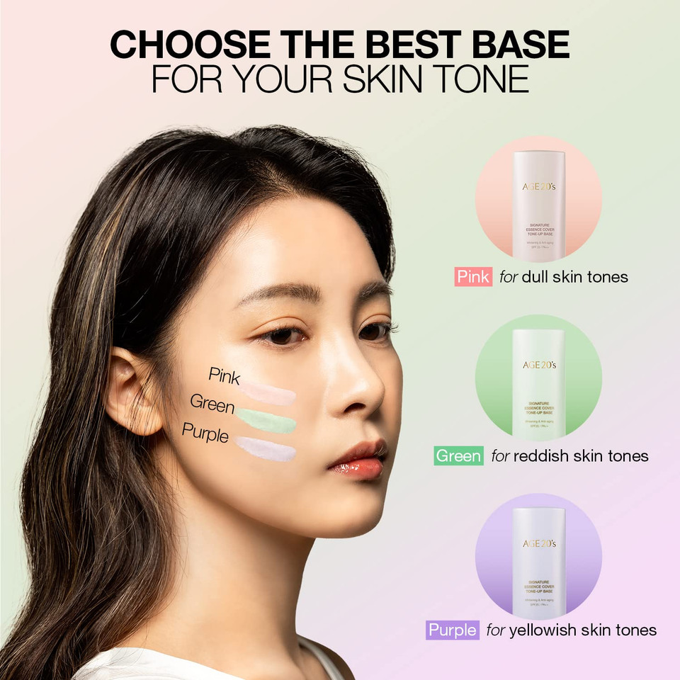 Age 20'S Green Tone Up Base Spf15, Hydrating Essence, Glow Skin Tint, Tone Correcting Bb & Cc Cream Korean Makeup Primer (1.35 Fl. Oz)Green