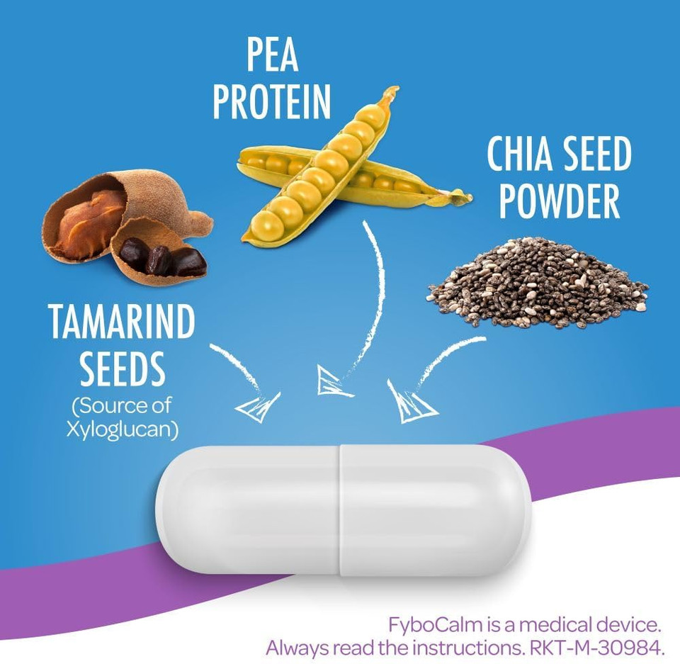 Fybocalm Constipation relief, 30 capsules, Naturally derived, Constipation relief for adults, long-lasting relief, for IBS-related constipation, Clinically proven, Gluten free, Lactose free