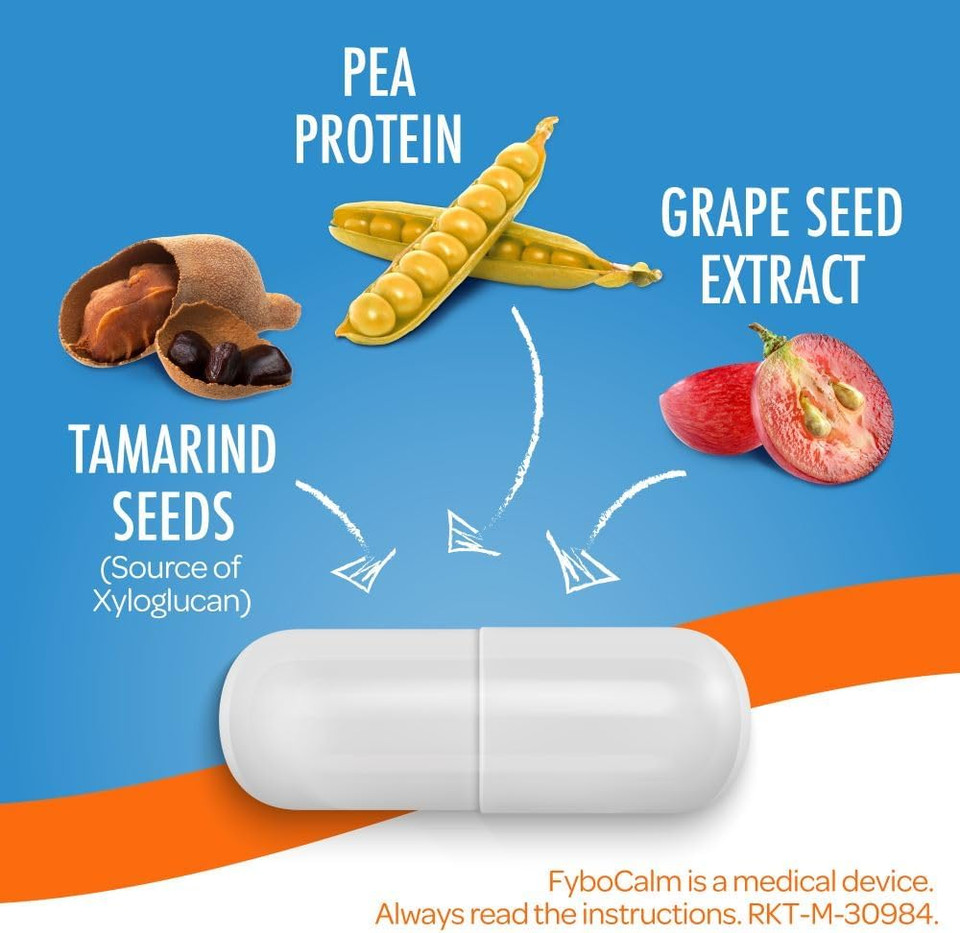 Fybocalm Diarrhoea relief, 30 capsules, Naturally derived, Diarrhoea relief for adults, long-lasting relief, for IBS-related constipation, Clinically proven, Gluten free, Lactose free