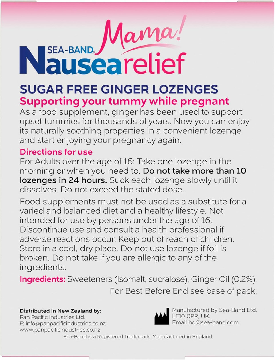 Sea-Band Mama! Motion Sickness, Nausea and Morning Sickness Relief, Ginger Lozenges and Acupressure Wristbands Bundle, (1 x Pack of 24 Ginger Lozenges and 1 x Pair of Adult Lilac)