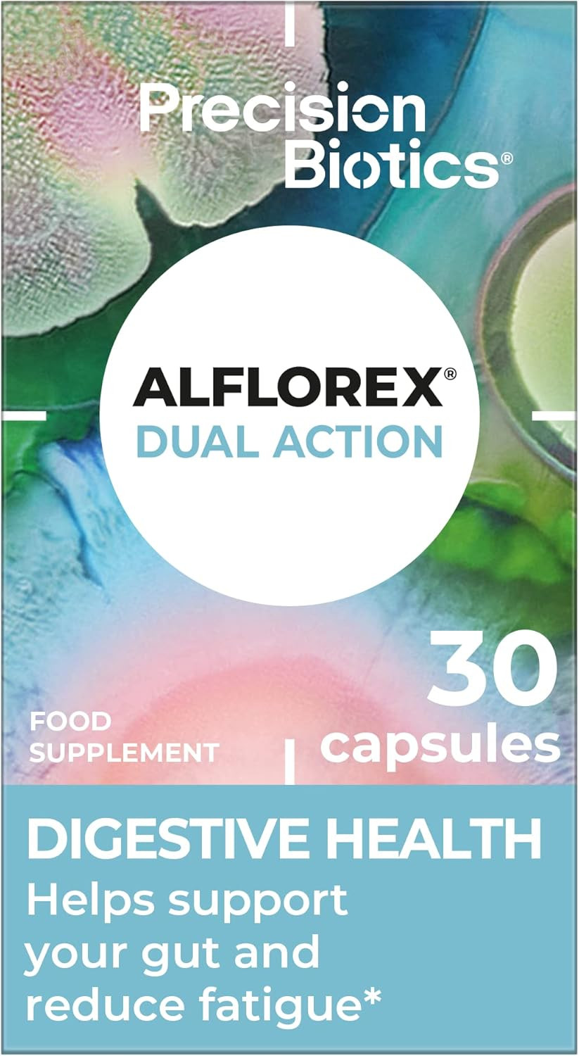 Alflorex Dual Action - Daily Gut Health Probiotics Supplement with Unique Bifidobacterium Longum Bacteria strains 35624 and 1714 + Calcium + Vitamin B6 - Bacterial Cultures - 30 Capsules