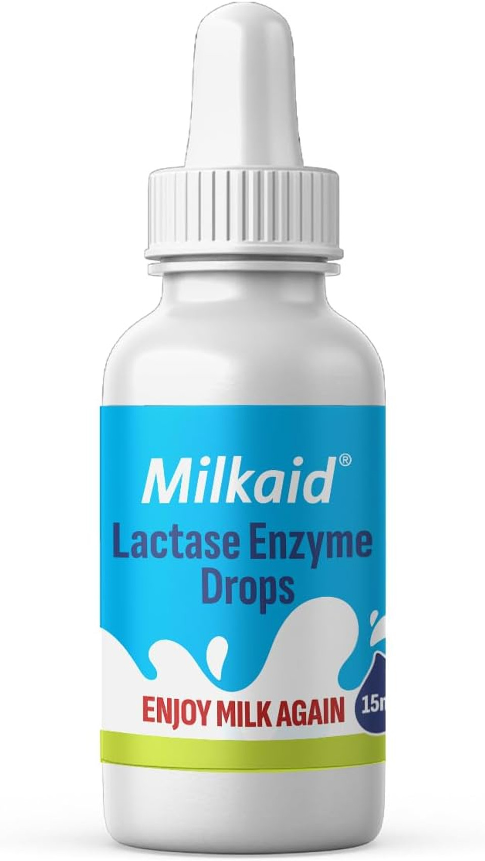 Milkaid Lactase Enzyme Drops 15ml  Lactose Intolerance Relief  Reduces Milk Lactose  Unflavoured