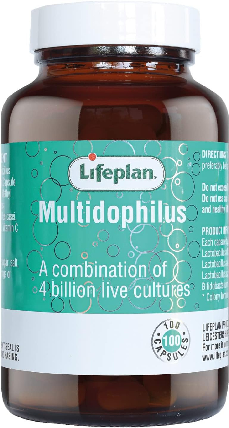 Lifeplan Multidophilus Live Cultures Supplement (100 Capsules)  4 Billion CFU Per Capsule for Digestives