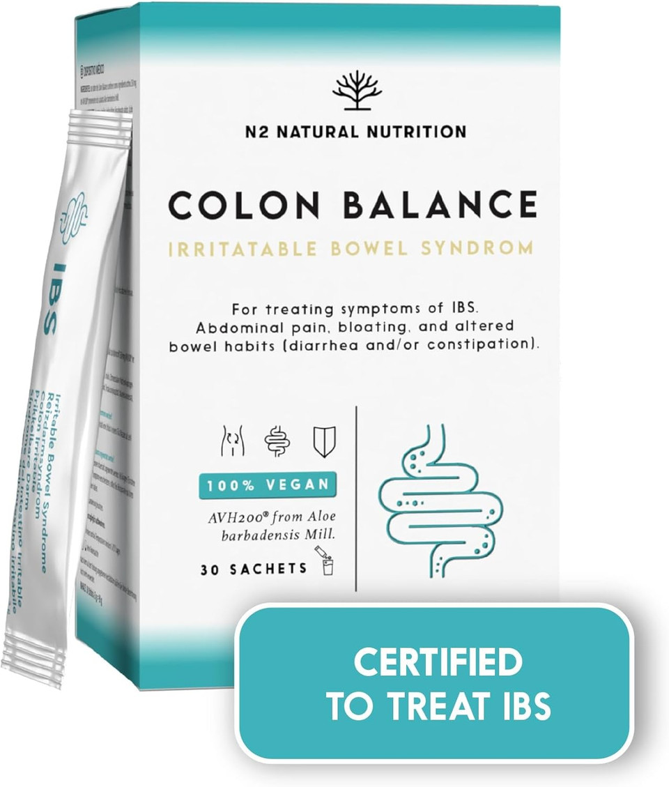 IBS Relief. Irritable Bowel Syndrome. Helps with Bloating, Constipation and Indigestion. Pain Refiel. Foos Supplement with proved Clinical Studies. Vegan. Gluten & Lactose Free. N2 Natural Nutrition