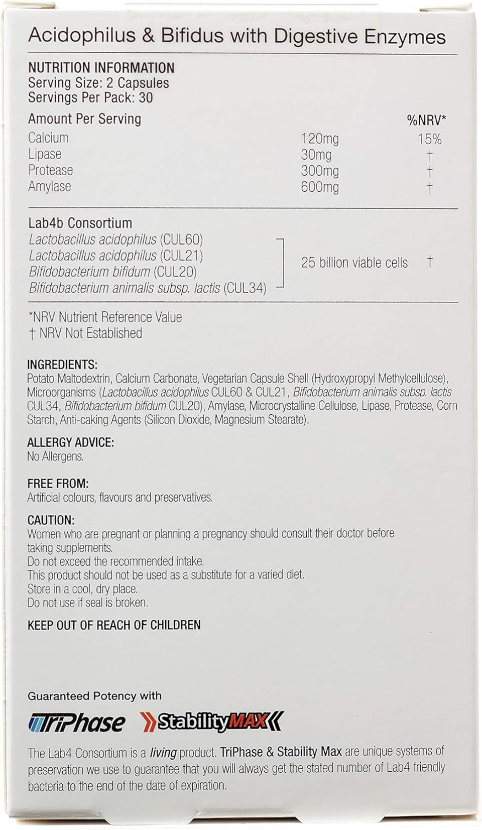 Proven Probiotics Acidopholus and Bifidus with Digestive Enzymes Capsules, 30-Count